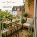 Un balcon décoré pour l'été avec des fleurs colorées et du mobilier confortable