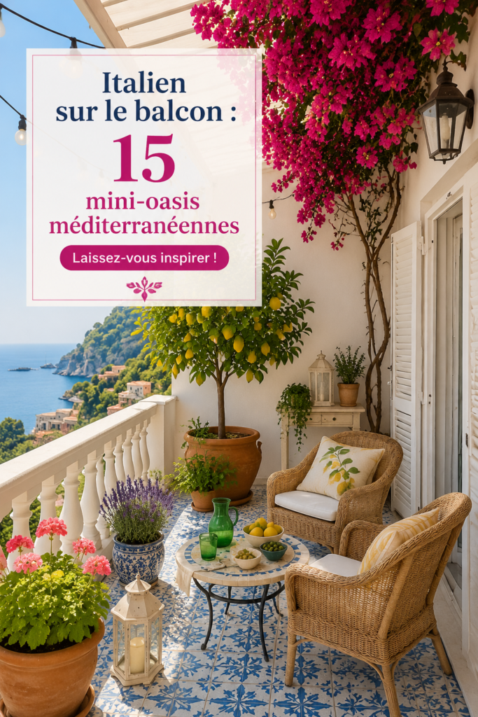 Balcon méditerranéen avec des plantes luxuriantes et un mobilier confortable