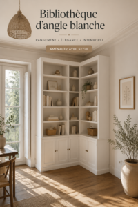 Bibliothèque d'angle blanche élégante dans un intérieur moderne