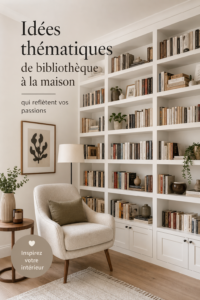 Bibliothèque thématique dans un salon cosy, mélange de livres et décorations personnelles.