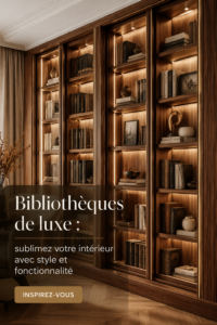 Bibliothèque de luxe moderne avec des livres et objets décoratifs