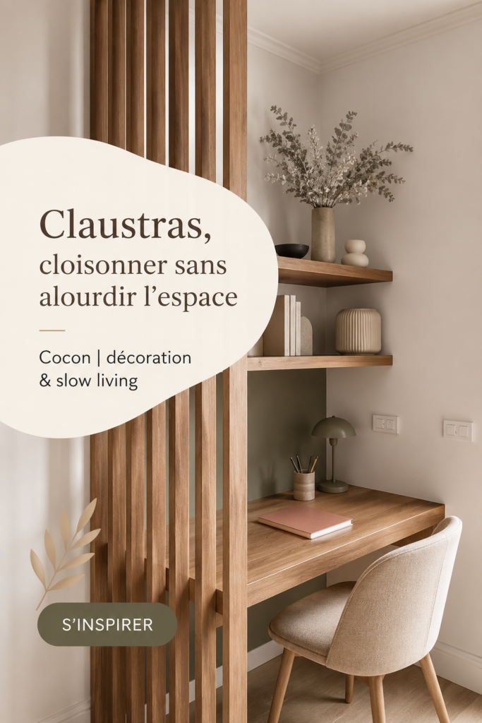 Un intérieur décoré avec des claustras élégants délimitant l'espace de façon légère.