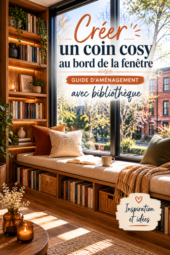 Un coin lecture cosy avec une banquette confortable près d'une fenêtre.