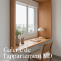 Intérieur d'un appartement chaleureux avec des couleurs douces et un aménagement confortable.