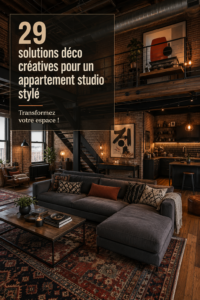 Un studio décoré avec goût montrant des solutions d'aménagement astucieuses et créatives.