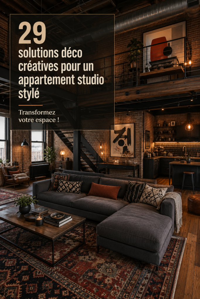 Un studio décoré avec goût montrant des solutions d'aménagement astucieuses et créatives.