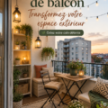 Un balcon décoré avec des plantes et des meubles cosy, invitant à la détente.