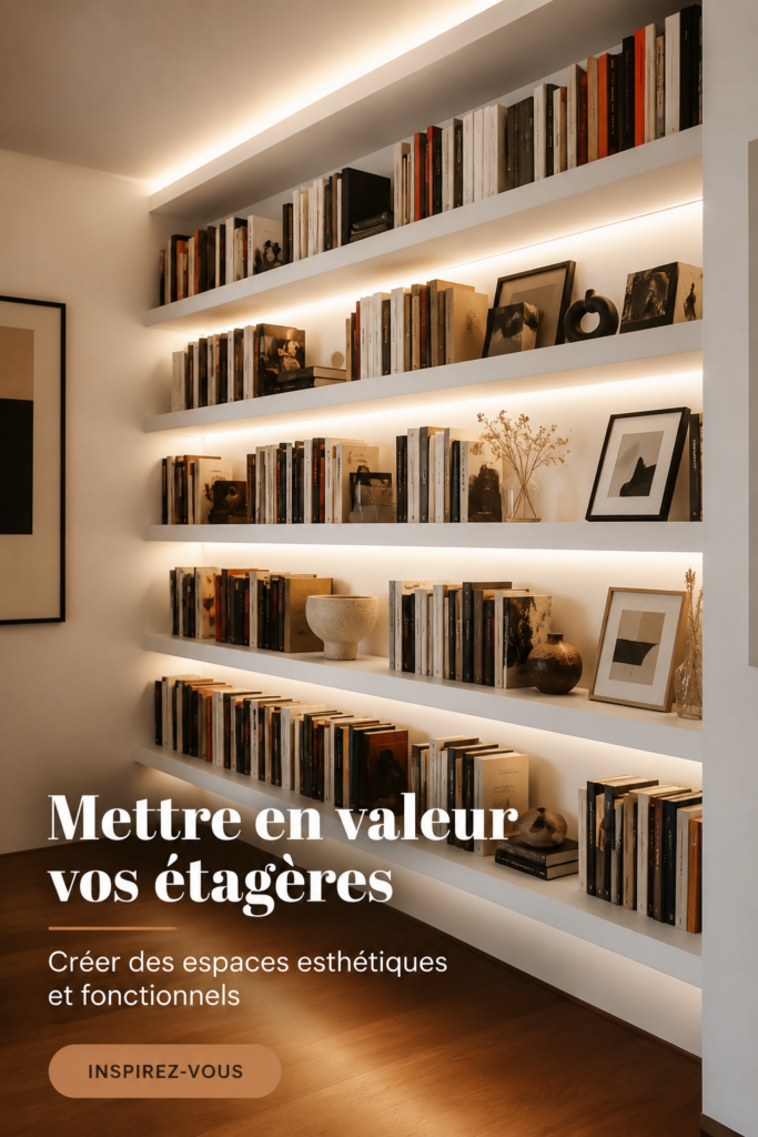 Étagère décorée avec des livres et des objets de décoration