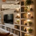 Aménagement chaleureux d'un salon moderne avec un espace TV.