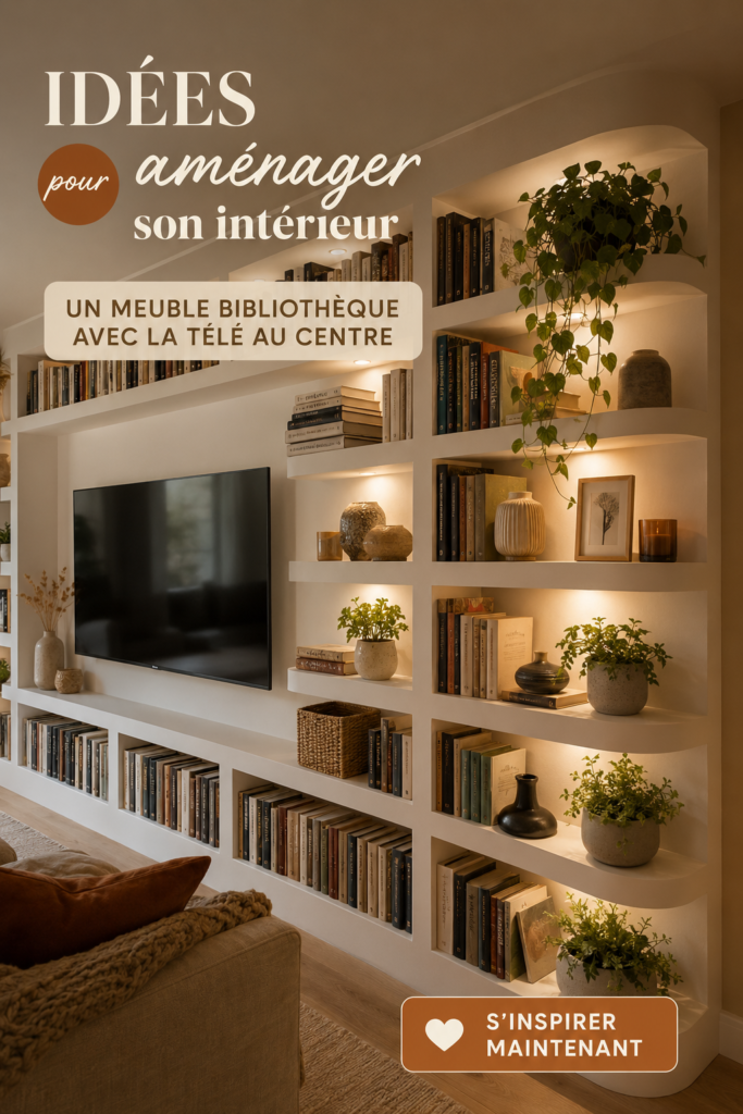 Aménagement chaleureux d'un salon moderne avec un espace TV.