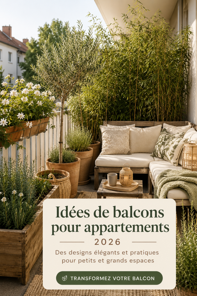 Balcon bien aménagé avec des plantes et des meubles confortables