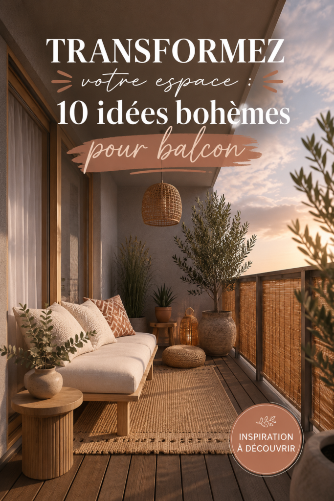 Balcon décoré dans un style boho avec des plantes et des textiles colorés