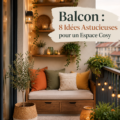 Balcon cosy décoré avec des plantes et un mobilier confortable pour se détendre.