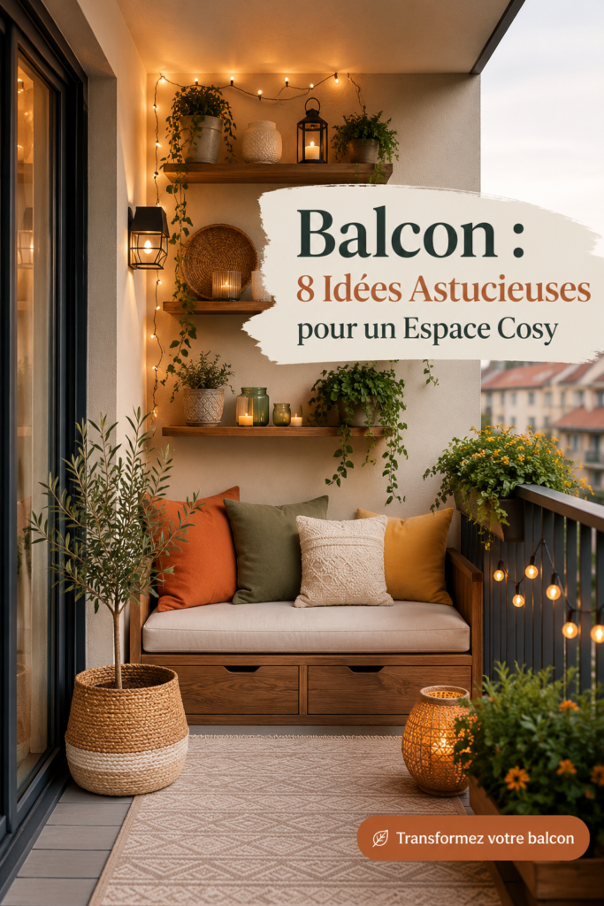 Balcon cosy décoré avec des plantes et un mobilier confortable pour se détendre.