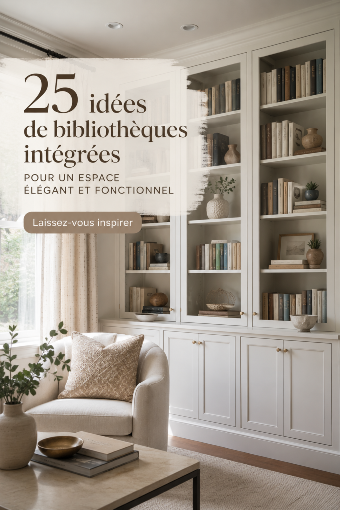 Une belle bibliothèque intégrée en bois élégant qui habille un salon moderne.