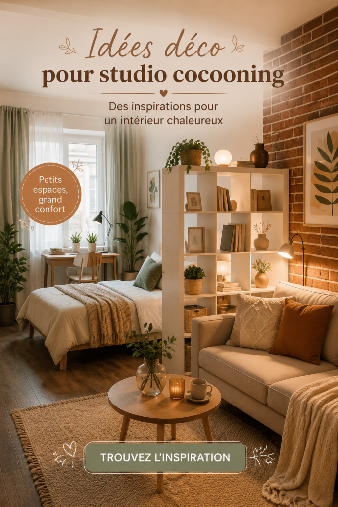 Un studio décoré avec des textiles chaleureux et un éclairage doux, créant une ambiance accueillante.