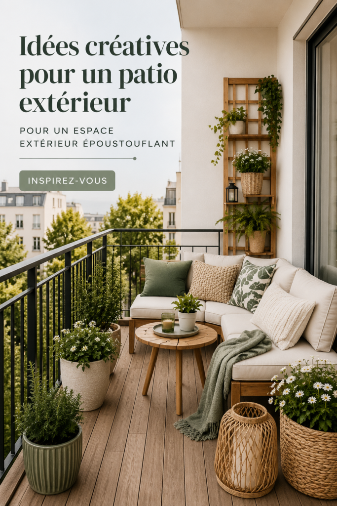 Un patio décoré avec des meubles confortables et des plantes luxuriantes