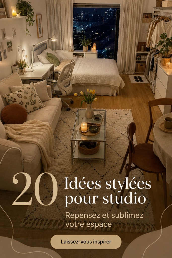 Un studio modernement aménagé avec des couleurs chaleureuses et des meubles pratiques.
