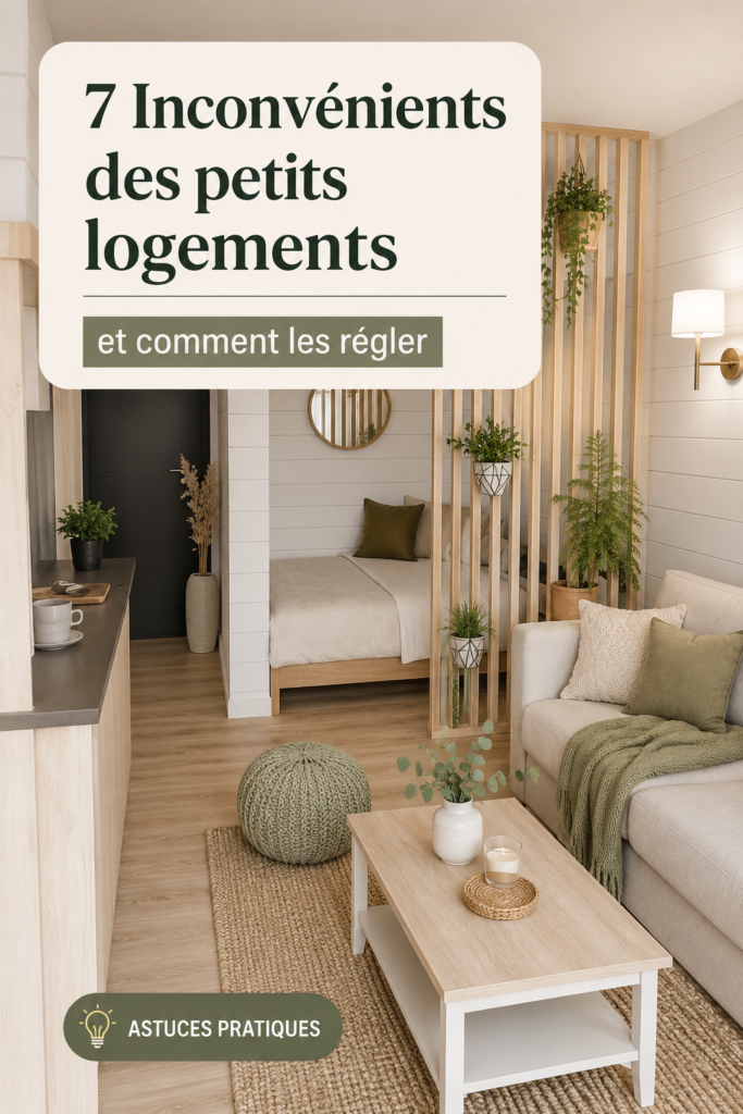 Un petit salon joliment aménagé avec des meubles multifonctionnels.