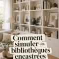 Étapes pour simuler des bibliothèques encastrées avec des étagères IKEA dans un intérieur moderne.