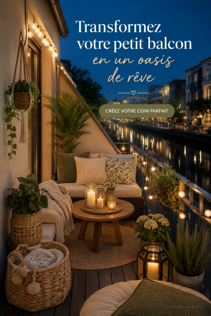 Balcon aménagé avec des plantes et des coussins pour une ambiance relaxante