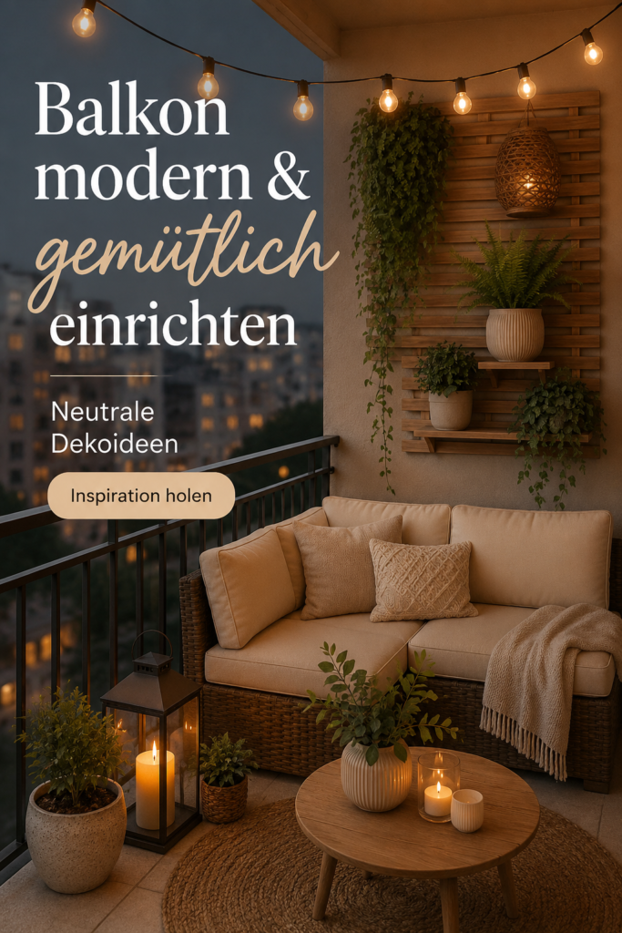 Balcon moderne et cosy avec décoration neutre et plantes
