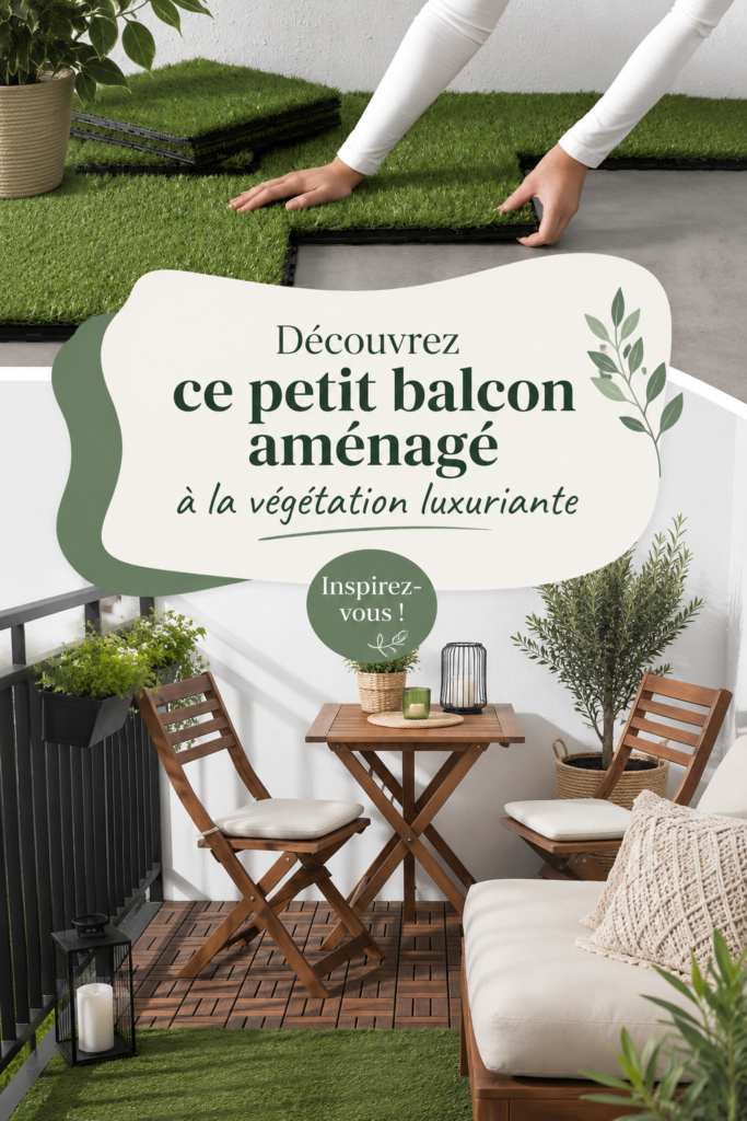 Petit balcon aménagé avec une végétation luxuriante et colorée.