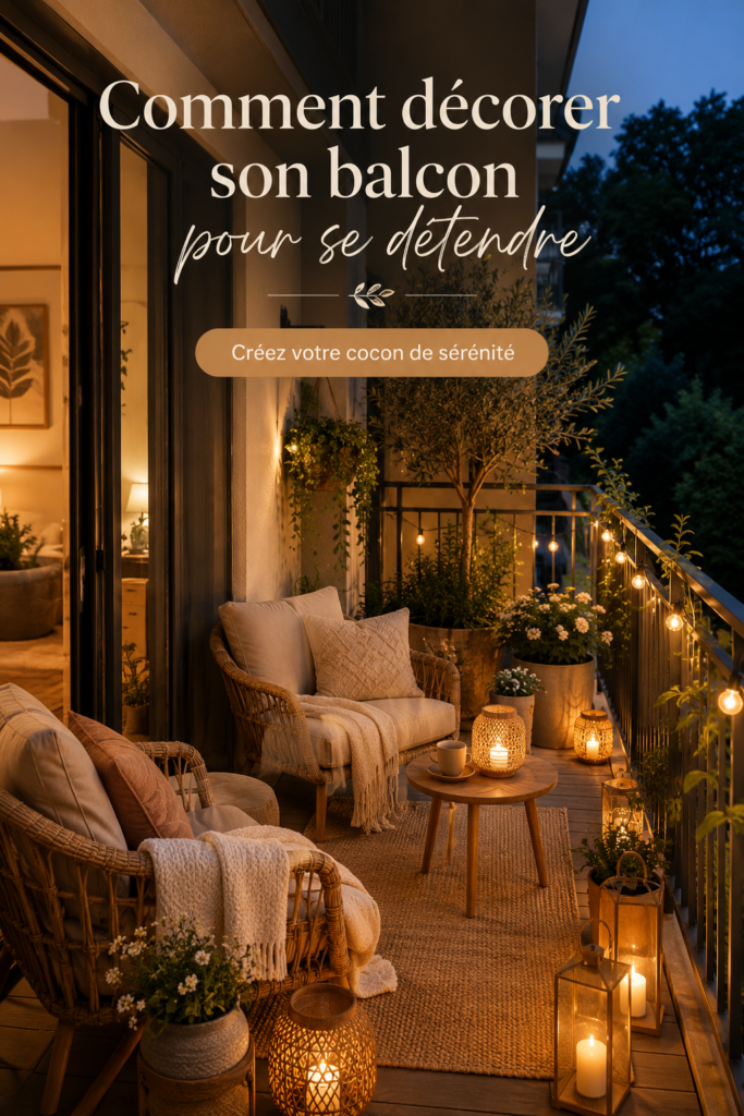 Un balcon décoré avec des plantes vertes et un mobilier confortable, idéal pour la détente.