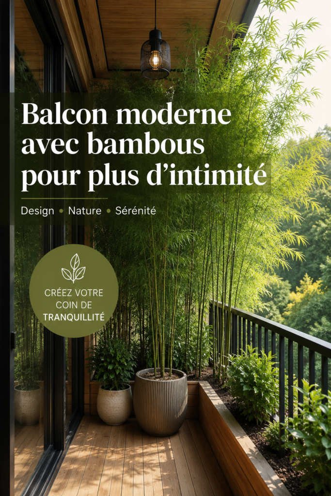 Un balcon moderne décoré avec des plantes en bambou offrant un écran de verdure.