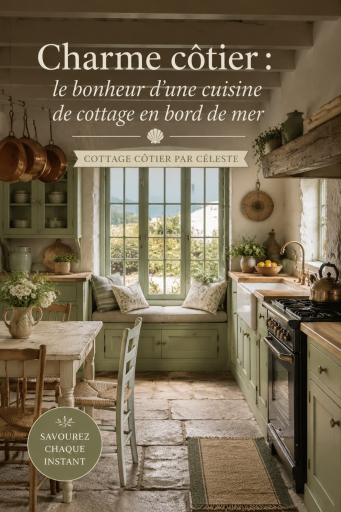 Cuisine aux accents côtiers avec des teintes marines et des accessoires inspirés de la mer