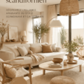 Salon avec design d'intérieur Scandifornian, fusion de style scandinave et californien