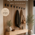 Un hall d'entrée scandinave avec un mur en lattes et des éléments décoratifs modernes.