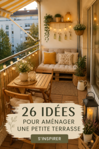 Une petite terrasse joliment aménagée avec des meubles pratiques et des plantes.