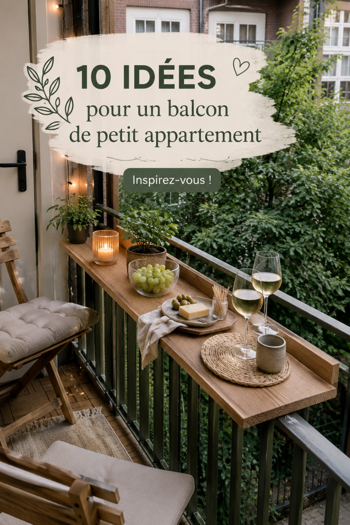 Balcon d'appartement aménagé avec des plantes et un coin salon accueillant