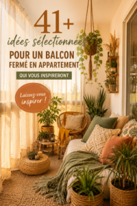 Un balcon fermé lumineux avec des plantes et du mobilier cosy.