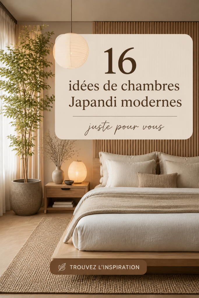 Chambre moderne au style Japandi avec décor minimaliste et éléments naturels