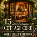 Un jardin inspiré du style Cottage Core avec des fleurs sauvages et des bancs en bois