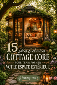 Un jardin inspiré du style Cottage Core avec des fleurs sauvages et des bancs en bois