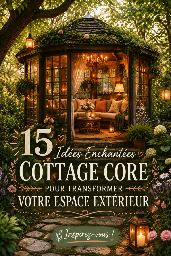 Un jardin inspiré du style Cottage Core avec des fleurs sauvages et des bancs en bois