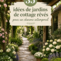 Un jardin de cottage fleuri avec des plantes colorées et des chemins en gravier, représentant un charme intemporel.