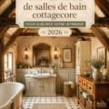Salle de bain décorée dans un style cottagecore, avec des éléments naturels et des couleurs douces.