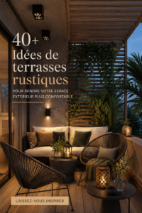 Une belle terrasse rustique en bois entourée de verdure, idéale pour se détendre.
