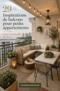 Un balcon élégant avec des meubles modernes et des plantes vertes, parfait pour un appartement