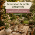 Jardin cosy avec des fleurs colorées et des meubles vintage