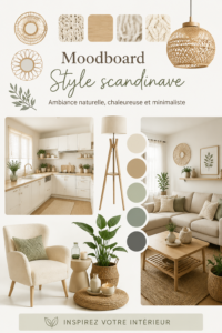 Moodboard inspiré du style scandinave avec des palettes de couleurs apaisantes