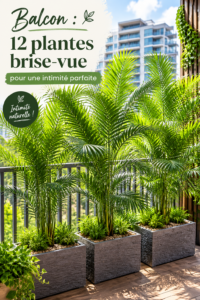 Un balcon luxuriant avec des plantes brise-vue créant un espace intime.