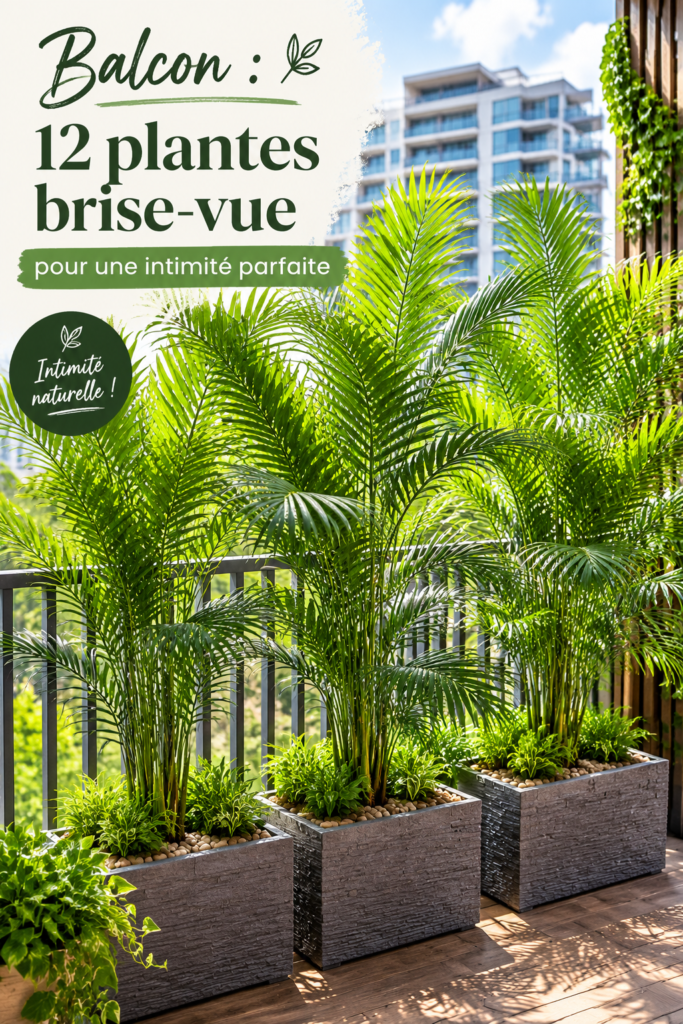 Un balcon luxuriant avec des plantes brise-vue créant un espace intime.