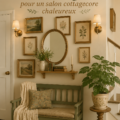 Un salon cottagecore chaleureux avec des meubles en bois et des textiles doux