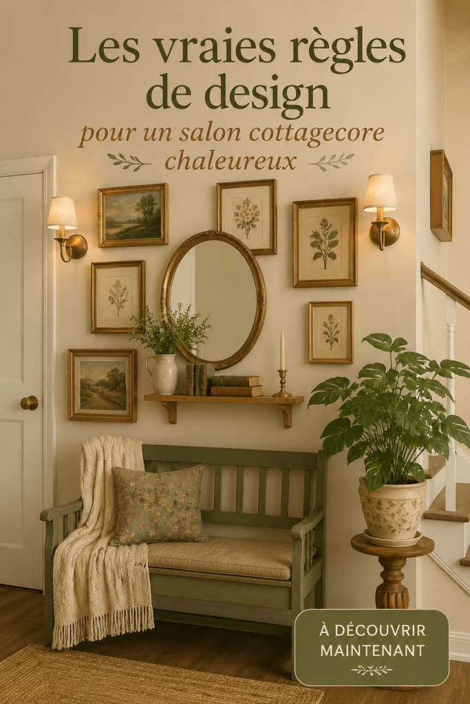 Un salon cottagecore chaleureux avec des meubles en bois et des textiles doux