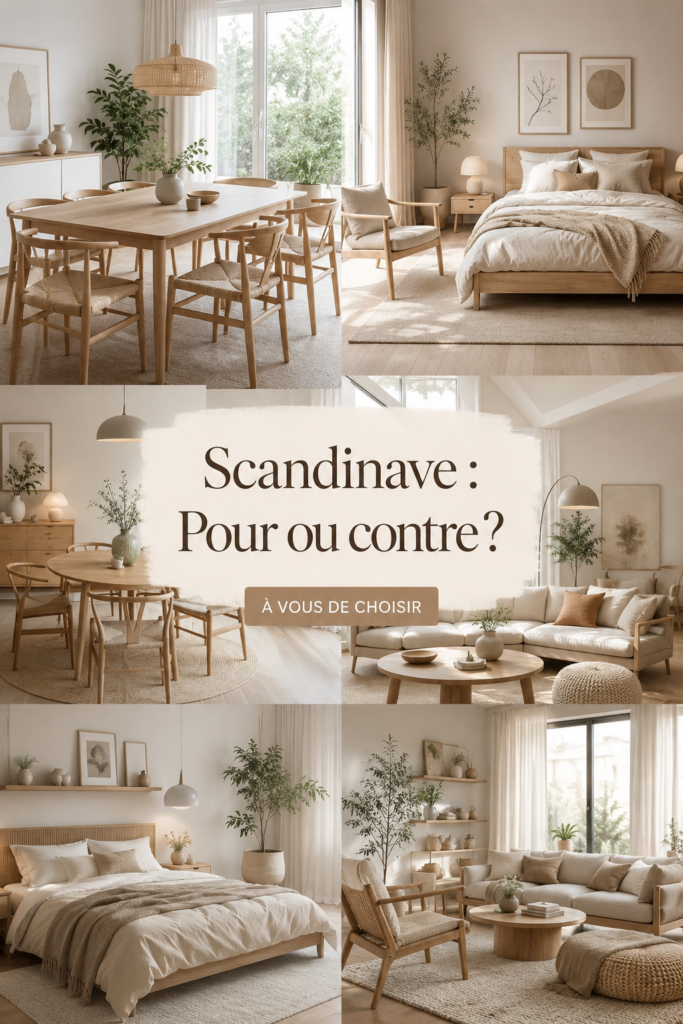Intérieur moderne avec des éléments de design scandinave, mettant en valeur des teintes claires et des matériaux naturels.